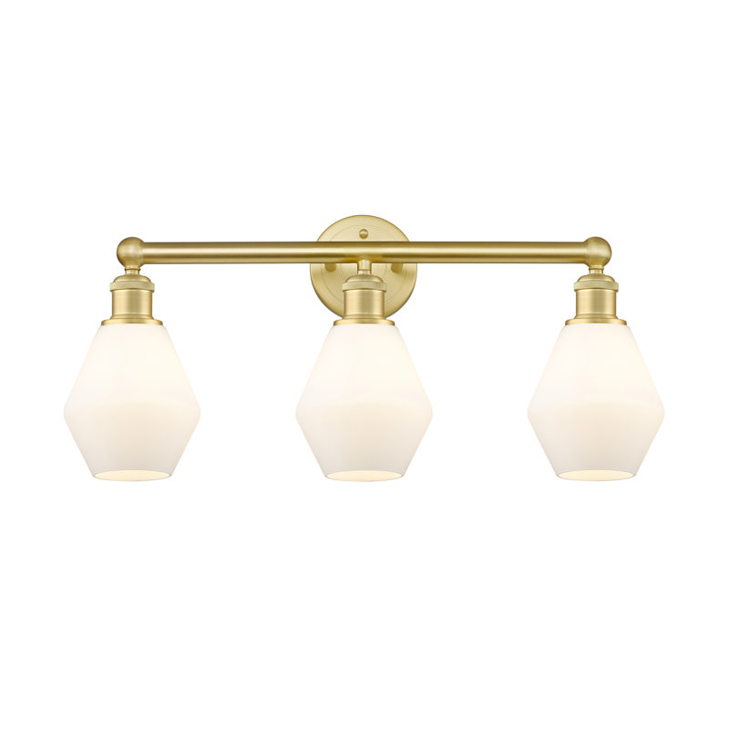 3 - Light Dimmable Vanity Light, Cased Matte White, Satin Gold
