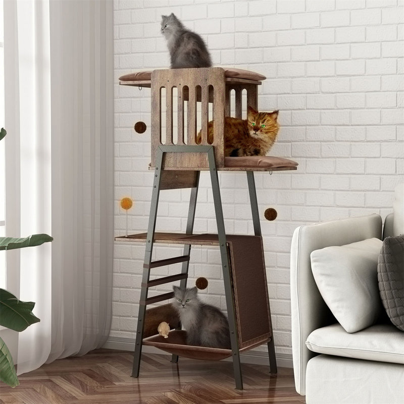 Cat Tree Cat Tower With Scratching Board, Large Perch, Hammock And Removable Pads