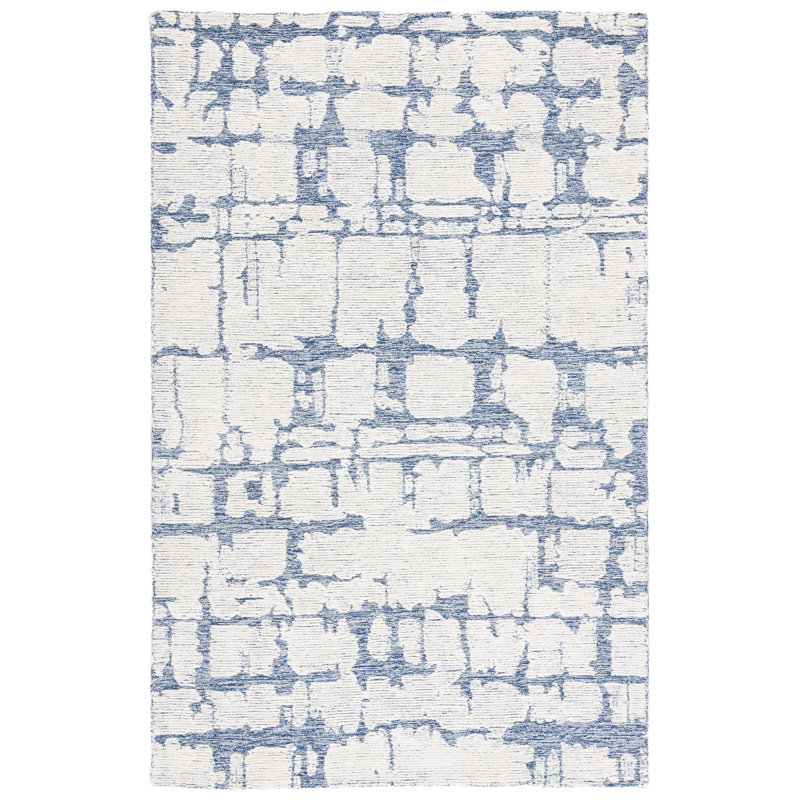 Martha Stewart Hand Tufted Wool/Cotton Abstract Rug in Blue/Ivory, Rectangle 5' x 8'