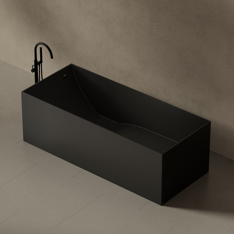 Baignoire de trempage autoportante noire solide de 59 po x 27,5 po avec trop-plein et bonde escamotable pour salle de bain MonBlari