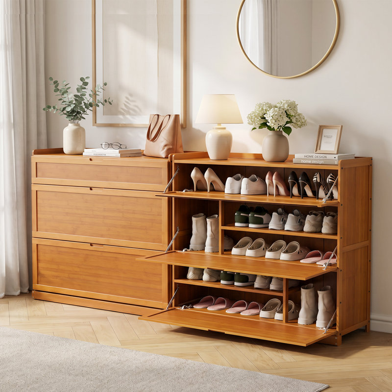 Range-chaussures à 5 niveaux avec 26 paires de portes et porte-chaussures en bambou