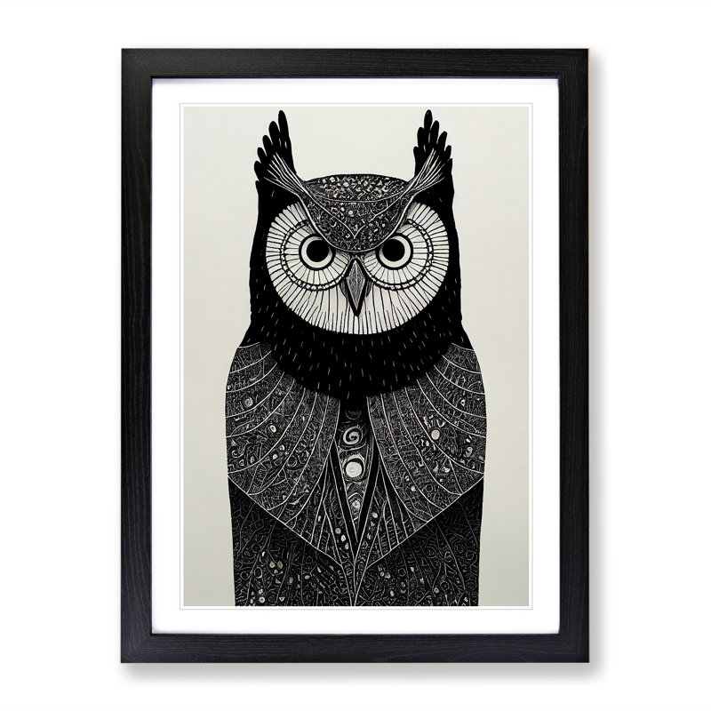 Adorable Owl - Wall Art, Black Picture Frame, 48cm H x 36cm W, White