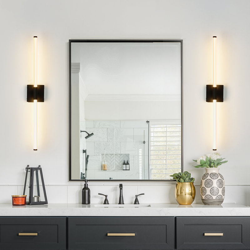 2-pack 24'' Dimmable Rechargeable LED Wall Sconce with Remote, 24" H x 4.82" W x 3.72" D, Matte Black