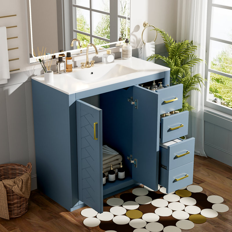 Ensemble de meuble-lavabo sur pieds 36 po avec lavabo en céramique Roomfitter, Bleu