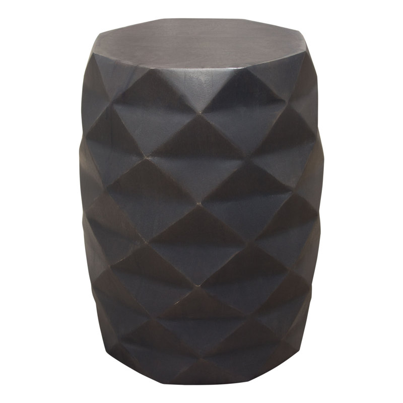 Fig Solid Mango Wood Accent Table In Grey Finish W/ Geometric Motif