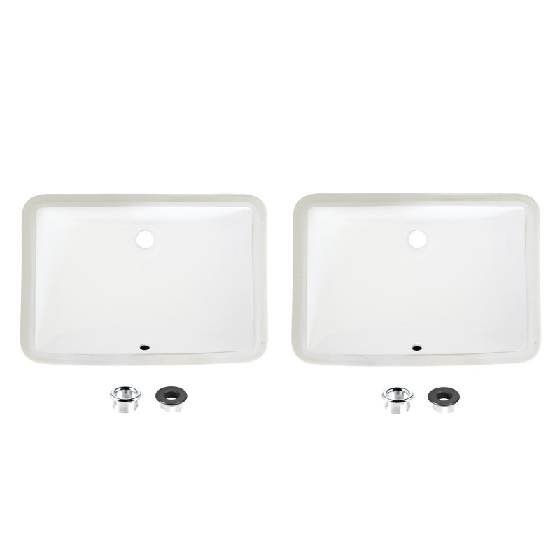 21.25 inch W x 14.5 inch D White Porcelain Rectangular Undermount Bathroom Sink, Set of 2
