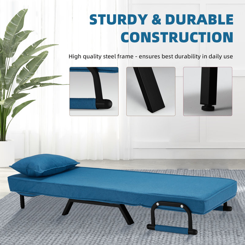 Convertible Sofa Bed Sleeper Chair, Single Person Chaise Lounge Couch W/ Pillow, Foldable Sofa Arm Chair W/ 6 Angles Adjustable Backrest, Folding Bed For Office Guest Room