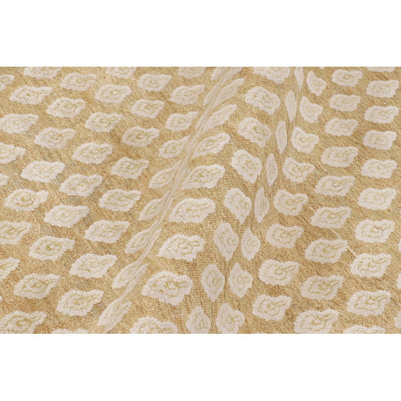 Rug & Kilim’S Modern Block Print Rug In Gold With Cream Floral Pattern, Rectangle 4' x 6'