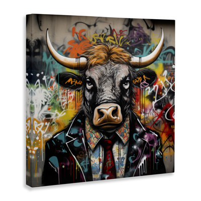 Art urbain sur toile, "Urban Graffiti Bull" par Lazar Studio
