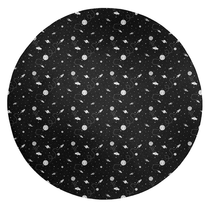 Espace extérieur noir/blanc tapis, Rond 5 pi