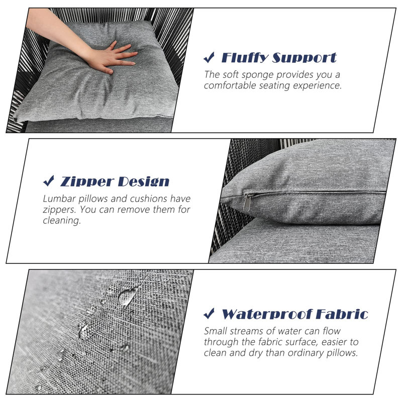Ensemble repas d'extérieur 7 pièces en acier inoxydable et osier avec coussins imperméables (6 places) - Gris, Gris, 6