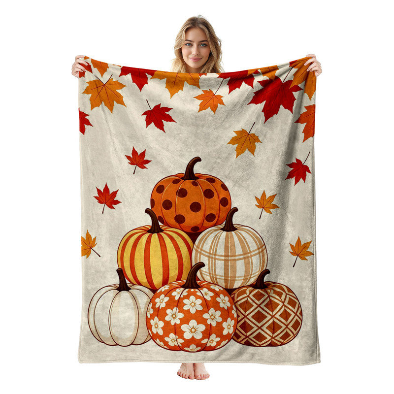 Jeté en flanelle JYK, Feuilles de citrouilles à motifs