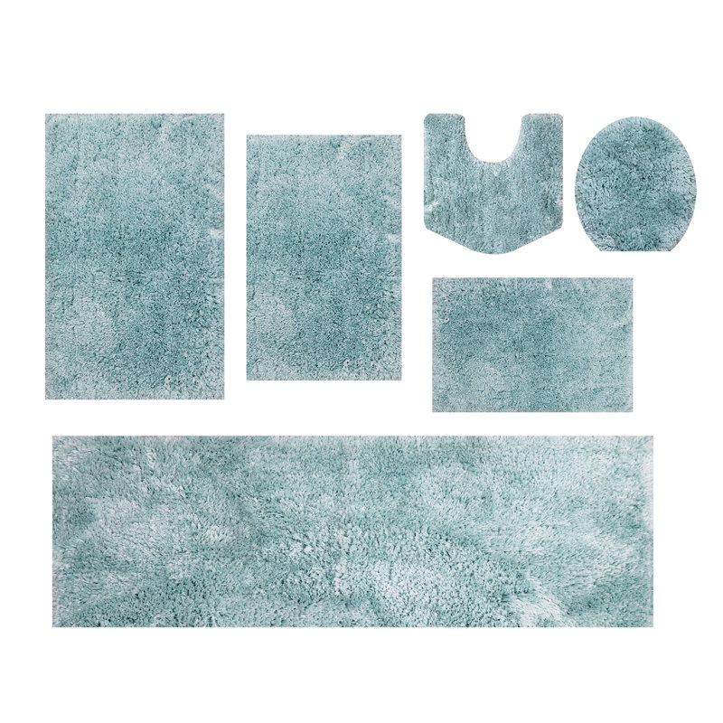 Grandeur 6-Piece Microfiber Bath Rug Set, Non-Slip Rubber Backing, Ultra-Absorbent, Machine Washable Bathroom Rugs for Shower, Tub, Toilet & Vanity, Quick-Dry Soft Plush Mats, Turquoise