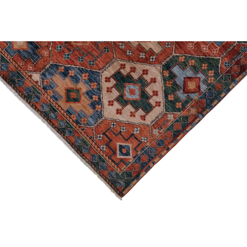 High-Quality Hand-Knotted Red And Navy Area Rug