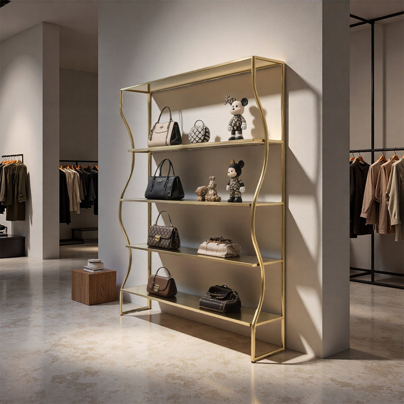 Gold Stainless Steel Multi Tier Display Shelf, (5 Shelves) 63"H x 23.62"W x 11.81"D