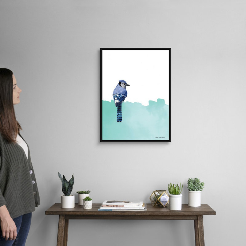 Oiseau sur bleu-reproduction d’art sur toile, H 26 po x l 20 po x P 1,75 po, Cadre noir