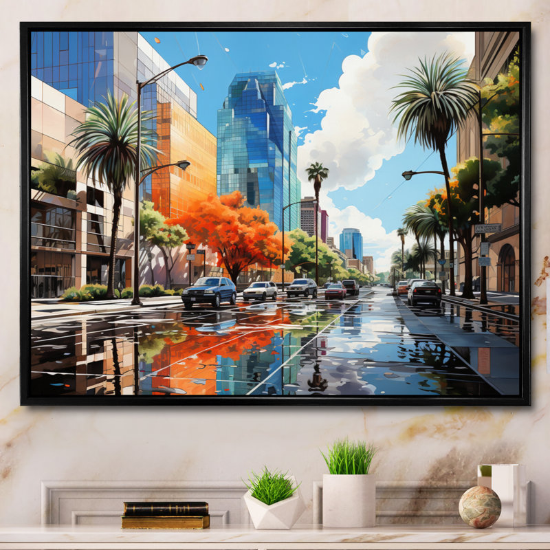 Pop Los Angeles I sur impression sur toile, Cadre flottant noir, H 16 po x l 32 po x P 1 po