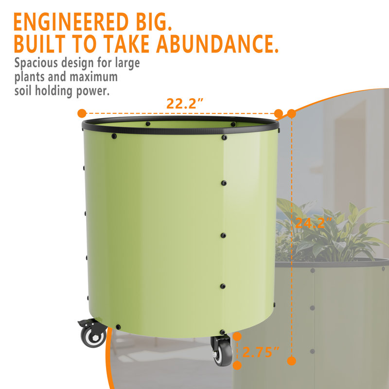 Ensemble de 2 pots à fleurs roulants ronds de 22 po, grands pots de jardin de 20 gallons avec roulettes vert olive - parfait pour les jardinières à tomates, les agrumes, les oliviers et les fleurs sur le patio, le porche ou la cour
