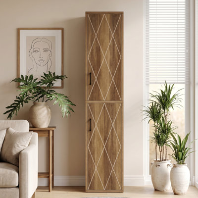 75" H Modern Farmhouse Kitchen Pantry Cabinet with Doors and 6 Shelves, Narrow Freestanding Storage Cabinet for Dining Room, Living Room, Kitchen