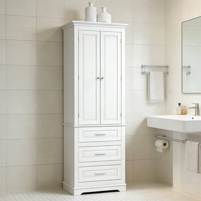 Tall Storage Cabinet With Three Drawers For Bathroom Office