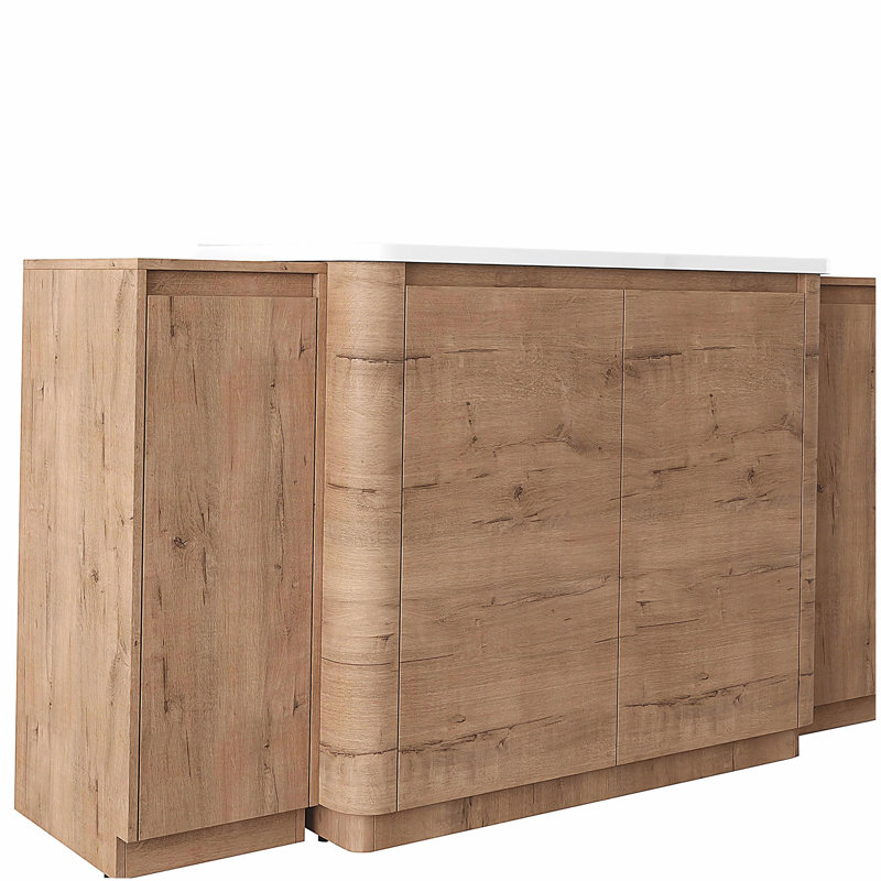 64'' Freestanding Bathroom Vanity with White Ceramic Sink, and 2-Small Storage Cabinet, Soft-Close Door, Imitative Oak, KD-Packing, Plywood