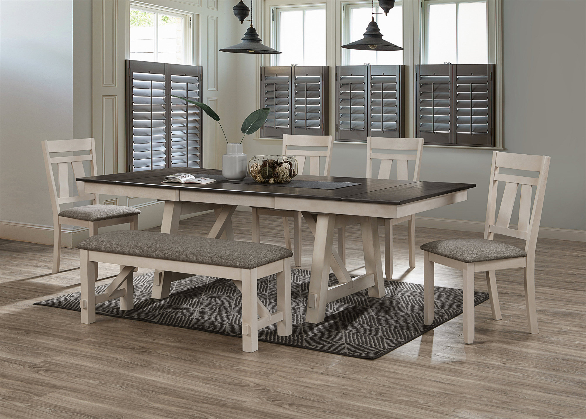 Gracie Oaks 6Pc Cottage Style Extendable Dining Table Set Chalk Gray