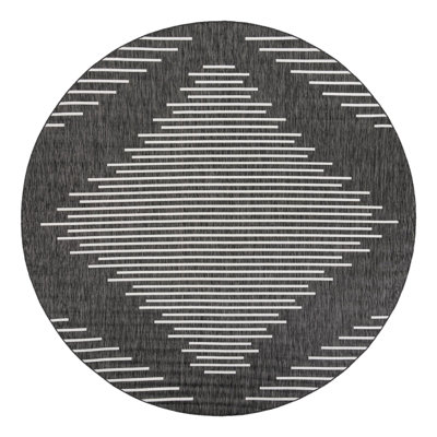 Striped Machine Woven Polypropylene Indoor / Outdoor Area Rug in Gray