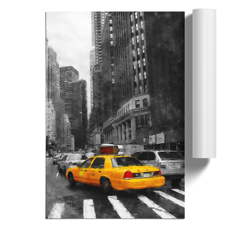 Yellow Taxi Cab Painting - Frameless Print, 59cm H x 42cm W x 0.1cm D