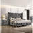 Bedroom Wingback Headboard 1Pc Yoel Size Bed Furniture Gray Fabric Upholstered Unique Beautiful Bed-2130459741