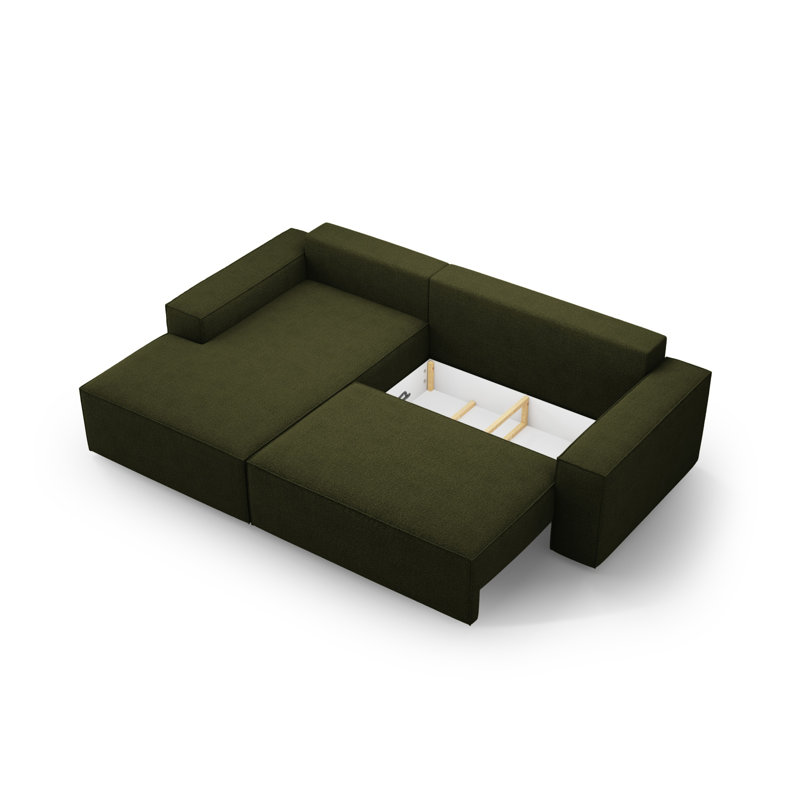 Alisbha 3 Seater Boucle Sofa Bed, Dark Olive Green, Right Hand Facing