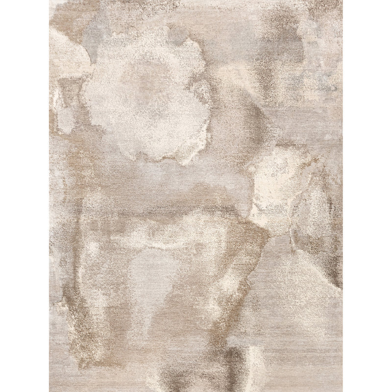 Hand Knotted Area Rug in Beige And Ivory, Rectangle 5' x 8'