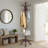 Vintage Birchwood Floor-Standing Coat Rack With A Stable Triangular Base And 14 Hooks. A Classic Design Suitable For Entryways Or Offices.