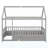 Twin Size Floor Wooden Bed With House Roof Frame, Fence Guardrails,Grey-1493820008-1493820009