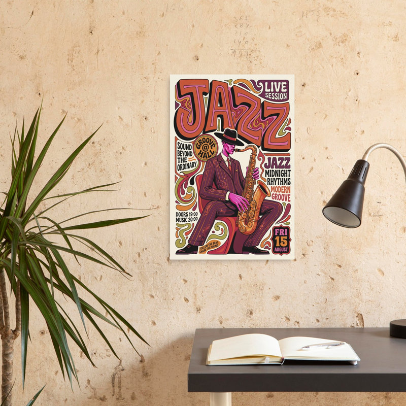 Retro Jazz Groove Modern Retro Vibrant Wall Art Print by Andreas Magnusson - Wrapped Canvas Print, 60.96cm H x 40.64cm W