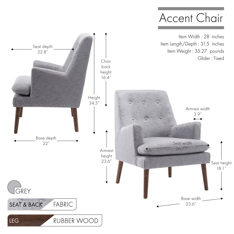 Fauteuil capitonné large de 28 po Cainaan, Gris