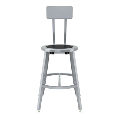 Height Adjustable Industrial/Shop Stool with Backrest, Steel Round Seat