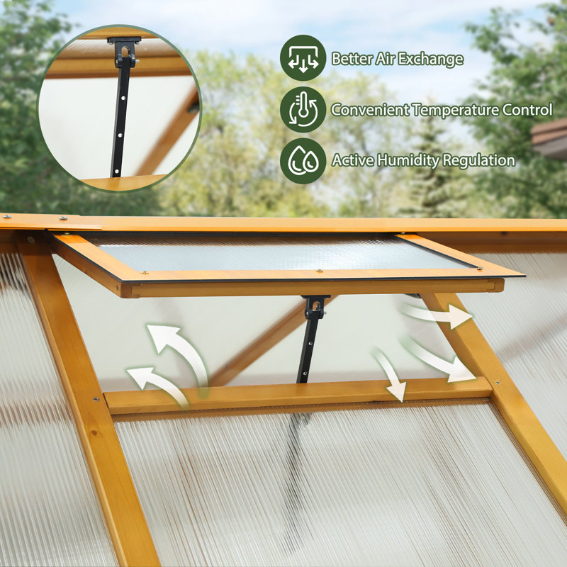 6x8 FT Wooden Greenhouse, Outdoor Walk-in Green House,  74.8" W x 96" D