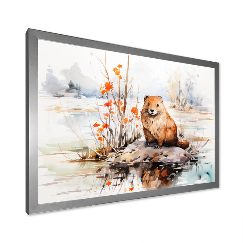 Watercolor Stream Serenity I - Art mural, Cadre de coin argenté fermé, H 24 po x l 32 po x P 1 po