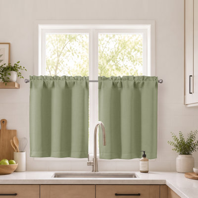 Sage Green Short Blackout Curtains 30 Inch Length, Small Kitchen Curtain Tier Rod Pocket Half Window Curtains for Bathroom Basement Cabinet Camper RV Bunk, 2 PCS, Each 30"Wx30"L