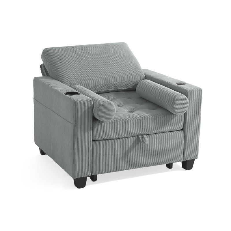 Convertible Sofa Bed Chair 3-In-1 Multi-Functional Sleeper Single Chair Bed With Modern Fabric, Grey
