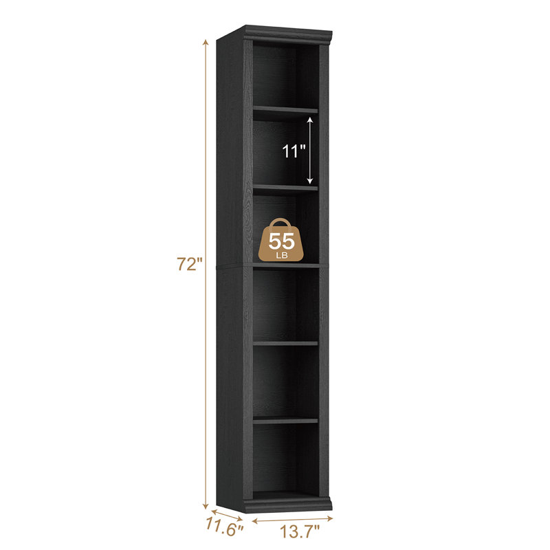 Bibliothèque étroite H 72 "x l 13,7", Noir