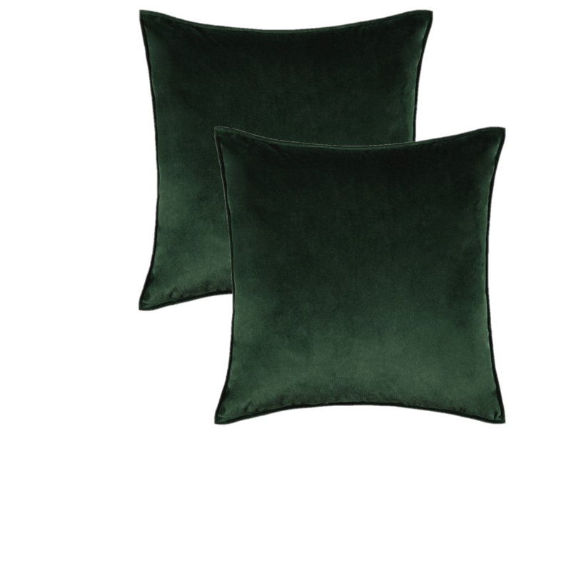  Housse de coussin carré en velours, Vert foncé, H 22 po x l 22 po, Polyester