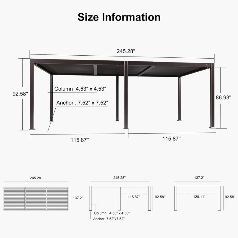 Pergola en aluminium mauve, H 92,58 po x l 250,35 po x P 136,3 po