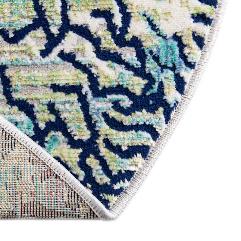 Tapis champêtre et floral de couleur turquoise-bleu sarcelle, Rond 7 pi