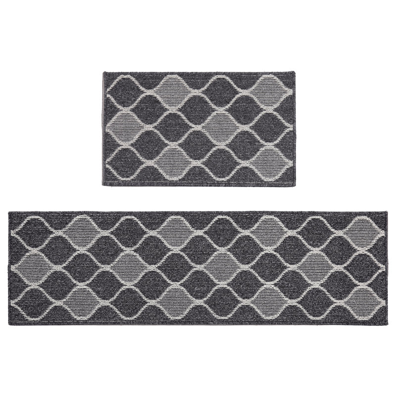 Tapis de cuisine antidérapant résistant à l'eau (ensemble de 2), Tapis de couloir 18 po x 59 po, Noir, noir, noir, noir