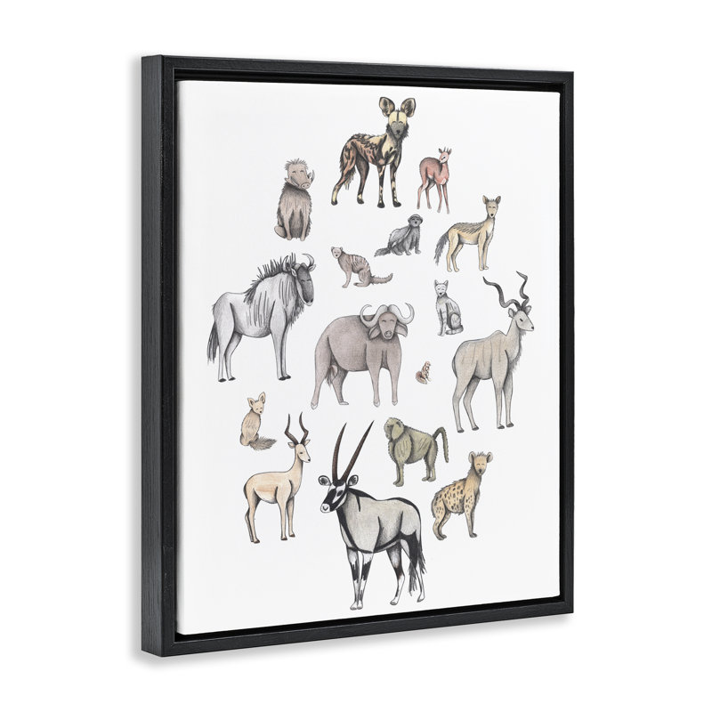 Cadre flottant simple avec animaux d'Afrique, design par Cecilia Battaini, Cadre flottant noir de jais, H 21 po x l 17 po