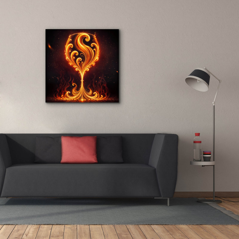 «Wine Glass Flame Abstract» par Rey Klimt, art mural sur toile, H 37 po x l 37 po x P 1,5 po