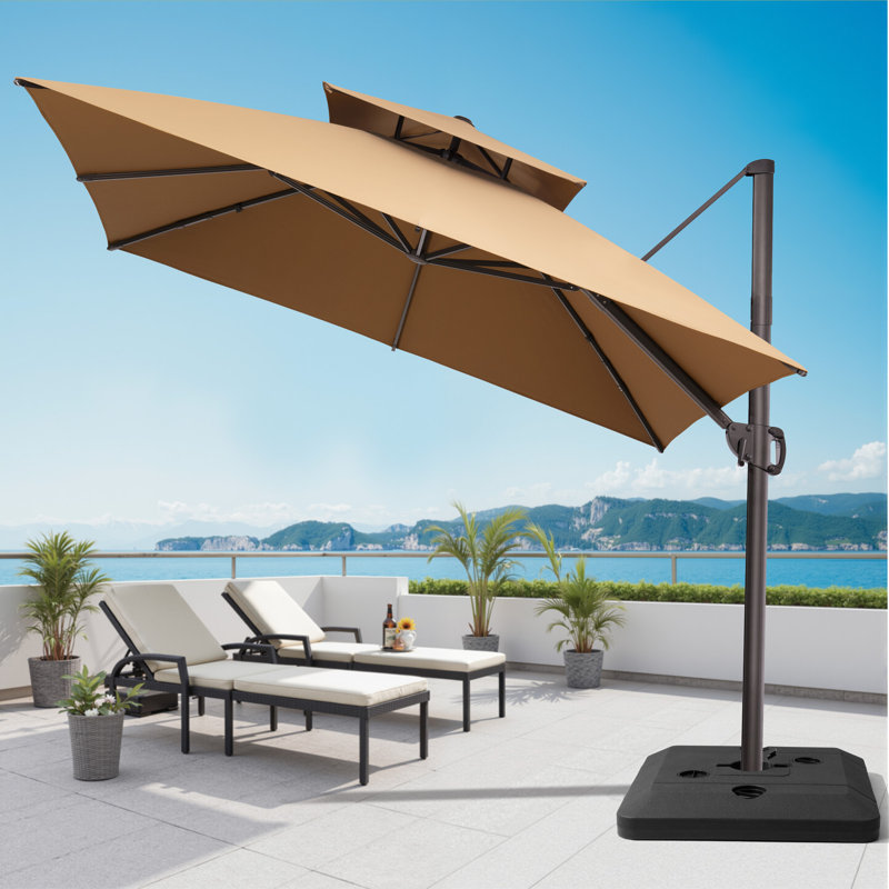 Parasol en porte-à-faux de 116 po, base de contrepoids incluse, Jaune