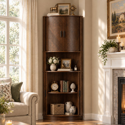 Grande armoire d'angle de 65,8 po avec portes coulissantes et tablettes pour la salle de bain, le salon et la cuisine