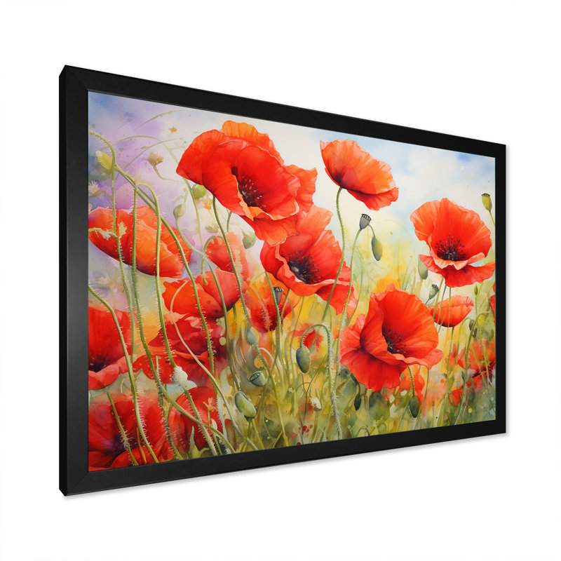 Radiant rouge coquelicots, H 24 po x l 32 po x P 1 po, Cadre simple noir